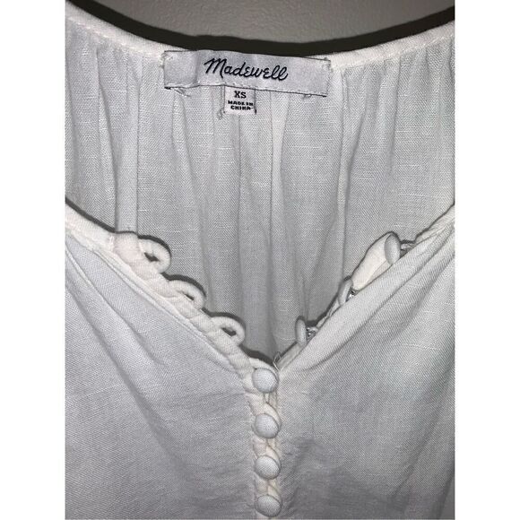 Madewell White Linen-Blend Flutter-Sleeve Tiered Mini Dress - Picture 9 of 14